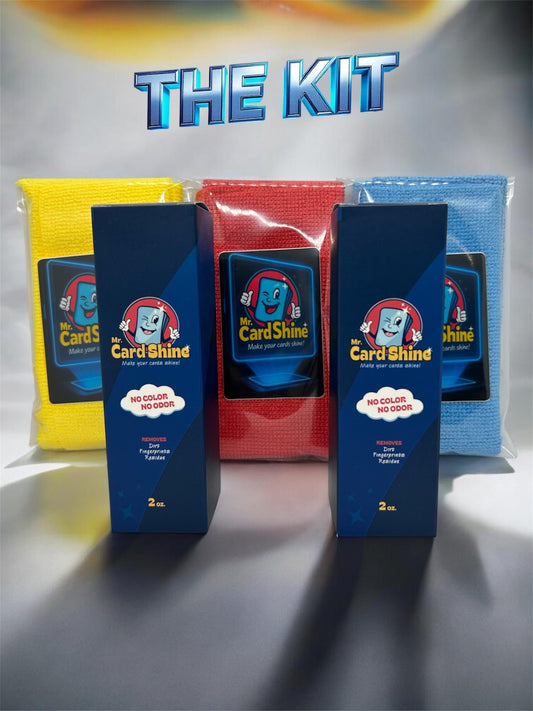 The Kit Mr Card Shine Sports and Trading Card Cleaning Spray 2 oz. with microfiber and fine cloth