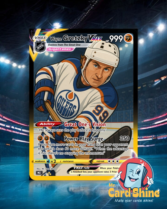 Hockey trading card featuring a player in a stadium setting with 'Mr. Card Shine' logo.